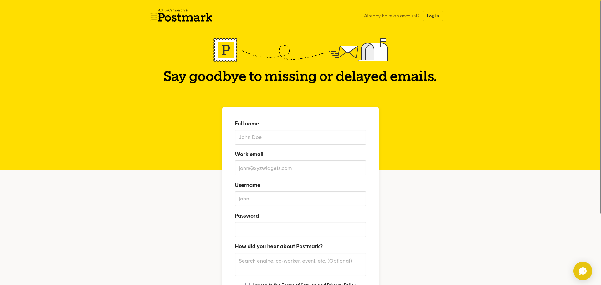Postmark Signup page